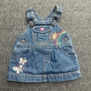 OshKosh B'gosh Vestbak Jean Dress 6 months Butterfly Rainbow Embroidery Overalls
